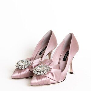 Dolce & Gabbana Crystal Embellished Satin Pumps High Heels Liliac Decollete